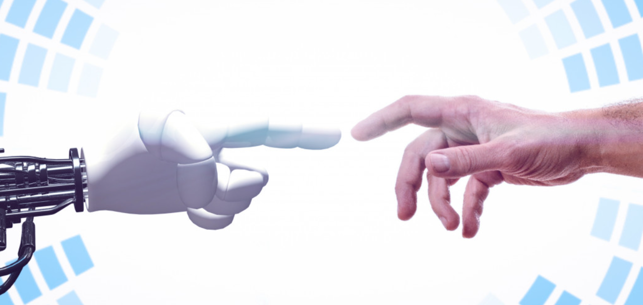 Human and robot hands touching